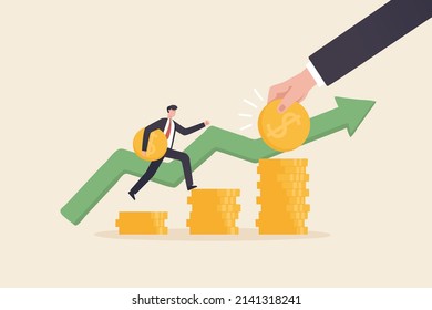 Sparen Sie jetzt, um Ihre finanziellen Ziele zu erreichen. Compound Interest Profit mit wachsender Business Graph.

Geschäftsmann, der auf Münzstapeln läuft, ist ein Symbol für wachsendes Geschäft. 