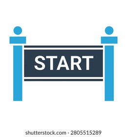 A start sign with blue posts and white text on a black background symbolizing the beginning of a journey or process