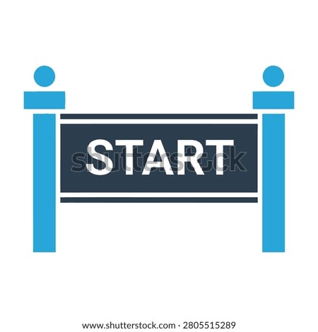 A start sign with blue posts and white text on a black background symbolizing the beginning of a journey or process