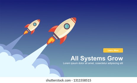 Start up Simple Rocket web design, Responsive web design flat vector, design technology template