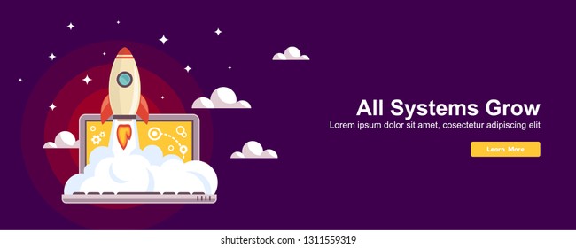 Start up Simple Rocket web design, Responsive web design flat vector, design technology template