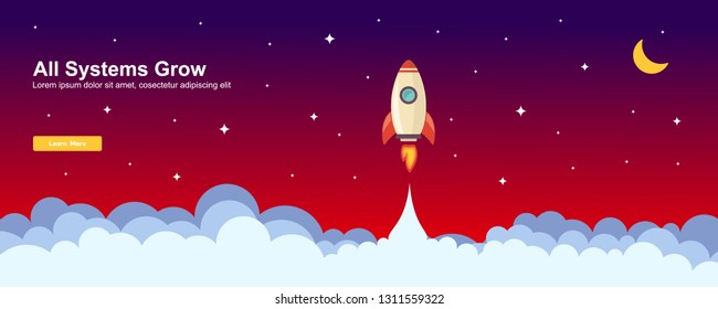 Start up Simple Rocket web design, Responsive web design flat vector, design technology template