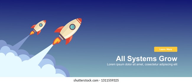 Start up Simple Rocket web design, Responsive web design flat vector, design technology template