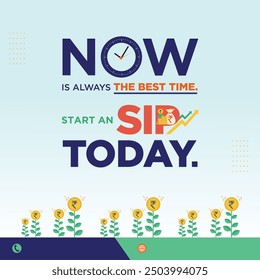 Inicie SIP. Plan de Inversión Sistemática. Fondos mutuos, ahorros, acciones, concepto de finanzas Diseño de redes sociales Post Vector