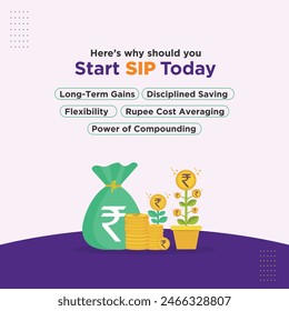 Start SIP Today, Invest, finance, Trade. Social Media Template Design Vector