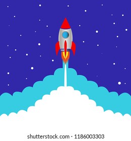Start space rocket blue background