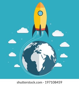 Start up the space rocket into space