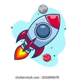 Start up of the space rocket. Rocket ship in flat design Vector illustration.