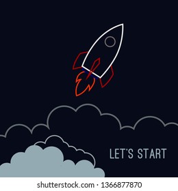Let’s start. Startup project. Vector flat illustration. Launch of a rocket.