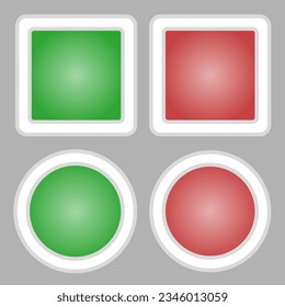 Start and stop button. Red and green button. Vector isolated on gray background. EPS 10.