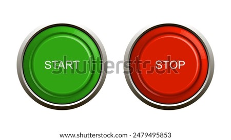 Start and stop buttons isolated on white background. Top view, vector illustration.
