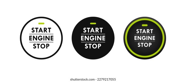 Start stop engine button set. Engine starting and stopping system. Switch for motor vehicles. Vector illustration.