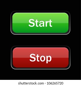 Start Stop glossy button on black background