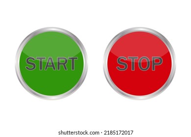 Start and  stop glossy buttons. Green and red web icons vector