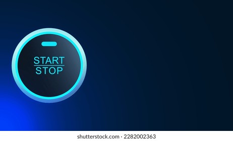 Start stop illuminated on blue background. Star engine icon with copyspace. Vector illustration.