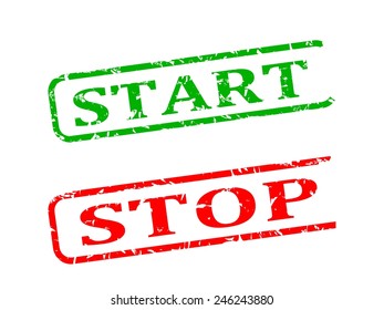 Start, stop, red and green stamp damaged - vector