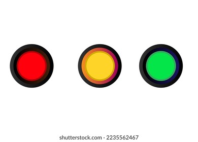 Start and Stop web button, Realistic multicolored buttons. 3d metallic circle icon. Red Button yellow Button and Green Button vector. 