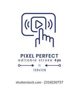 Start streaming linear desktop icon. Digital content platform. Online entertainment. Pixel perfect 128x128, outline 4px. GUI, UX design. Isolated user interface element for website. Editable stroke