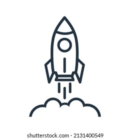 símbolo de inicio icono de línea de cohete vector aislado en fondo blanco.