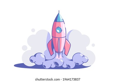 Start up symbol vector illustration. Rocket launch flat style. Business creativity and achievement. Success and goal. New creative idea and project strategy concept. Isolated on white background