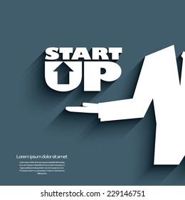 Start up symbols with creative typography and businessman hand. Eps10 vector illustration.