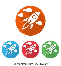 Start Up Symbols Space Rocket Ship Sky on colored background