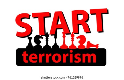 start terrorism concept. illustration on white isolated background. Silhouettes of chess. black and red