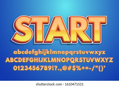 Start - text effect with modern 3d design, gradient font complete set alphabet for game title or logo