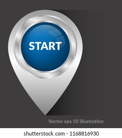 Start text and map pointer. Start map pin pointer
