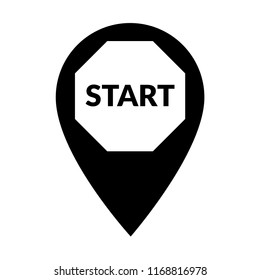 Start text and map pointer. Start map pin pointer