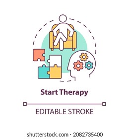 Start therapy concept icon. Breakup recovery. Toxic relationship fixing. Professional mental help abstract idea thin line illustration. Vector isolated outline color drawing. Editable stroke