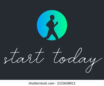 Start today sport lettering with figure running motivation text on dark background design