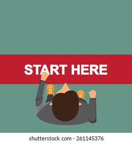Start - top view of businessman creative start, new business start, vector illustration.