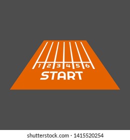 Start track. line on a orange running track.
