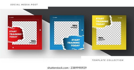 Start training gym social media post banner template, gym, Workout, fitness and Sports social media post banner, fitness gym social media post banner design.