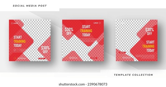 Start training template gym, Workout, fitness and Sports social media post banner, fitness gym social media post banner design.