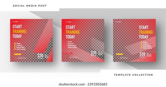 Start training template gym, Workout, fitness and Sports social media post banner, fitness gym social media post banner design.