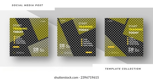 Start training template gym, Workout, fitness and Sports social media post banner, fitness gym social media post banner design.