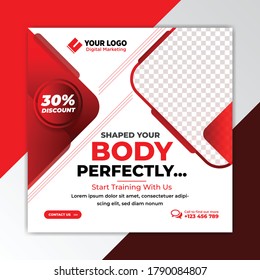 Start training today- social media post design for gym and fitness business. facebook instagram post template design.