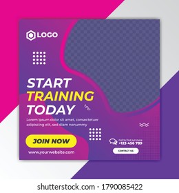 Start training today- social media post design for gym and fitness business. facebook instagram post template design.