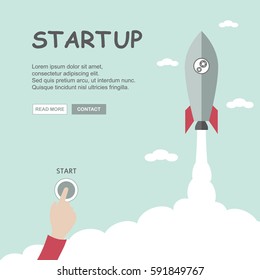 Empieza. Empresario presionando el botón de inicio. Ilustración de vector de negocio conceptual