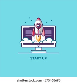 Start up. Concept for new business project, launching product or service. Vector illustration.