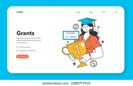Start up' financing web banner or landing page. Entrepreneur receiving money from state grants for a new business project. Financial support and investitions of creative idea. Flat vector illustration