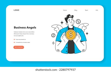 Start up' financing web banner or landing page. Entrepreneur receiving money from business angel for new business project. Financial support and investitions of creative idea. Flat vector illustration