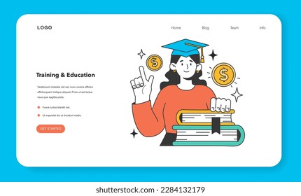 Start up' financing web banner or landing page. Entrepreneur receiving money for new business project by training and education. Financial support and investitions of idea. Flat vector illustration