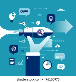 Start Up. Hand holding rocket. Concept business vector illustration