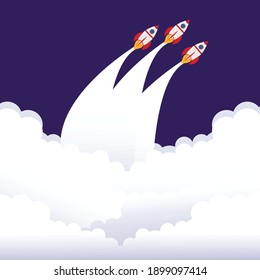 start up. launching two missiles. flat vector of rockets taking off. teamwork. launching a business project.