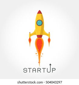 Start Up. Rocket ship. Flat design modern vector illustration concept of new business project start up development and launch a new innovation product on a market.