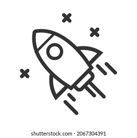 Start up, shuttle rocket line vector icon