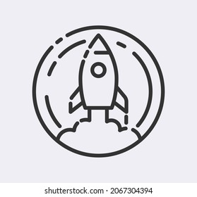 Start up, shuttle rocket line vector icon
